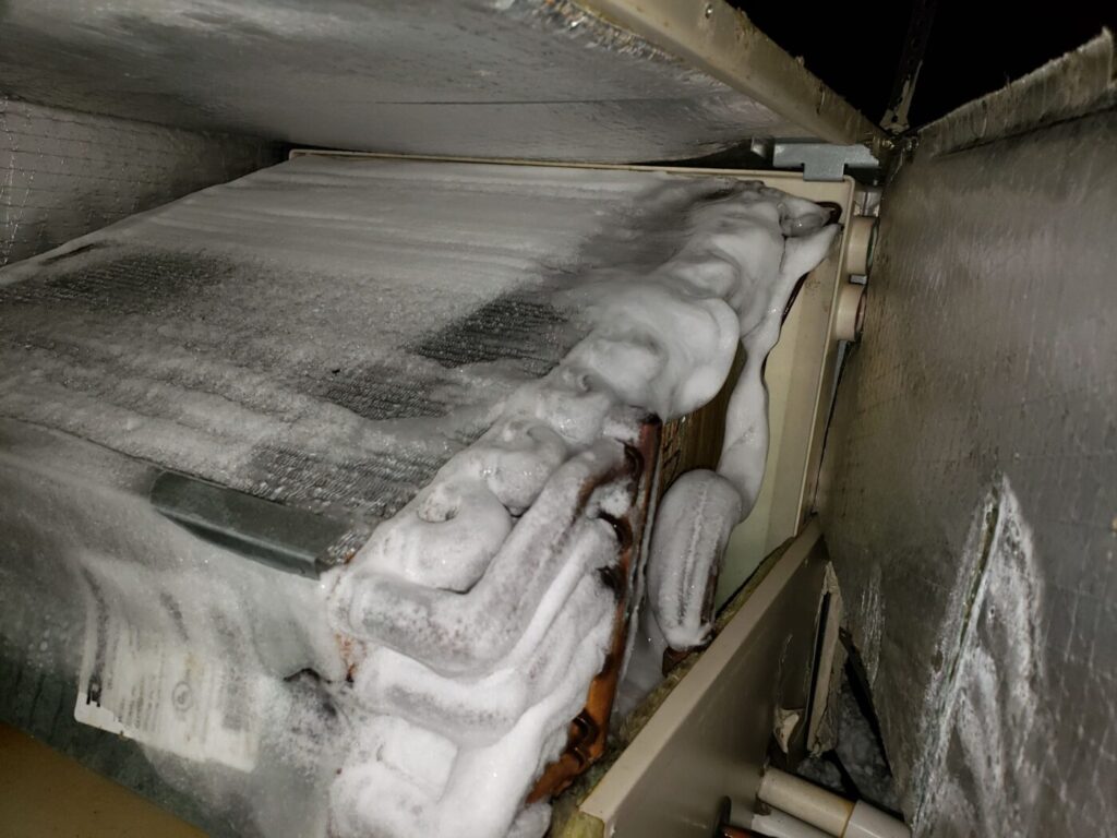 Frozen evaporator coil, refrigerant leak, dirty air filter