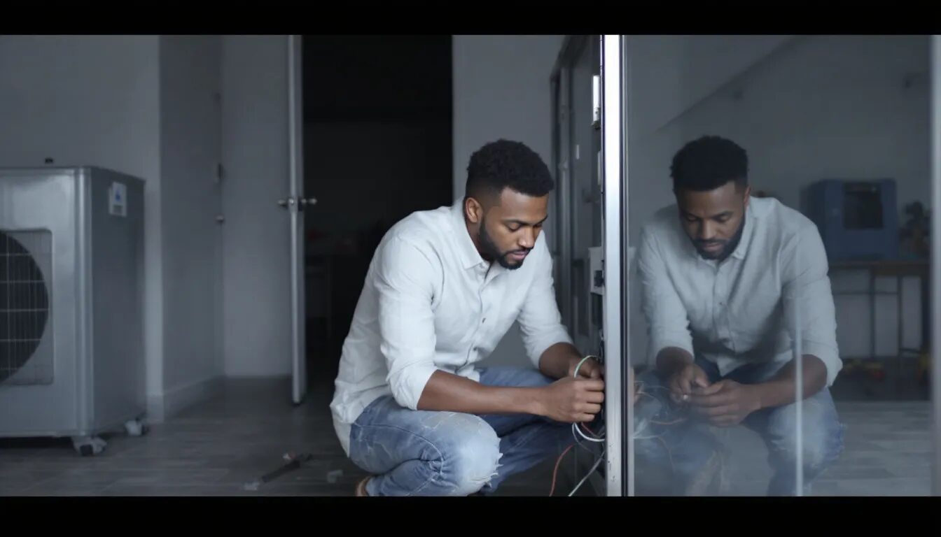 Inspecting an air conditioning system's electrical connections.