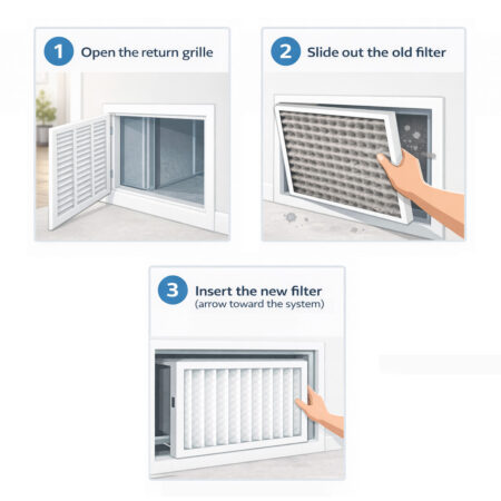 Homeowner replacing a return air filter